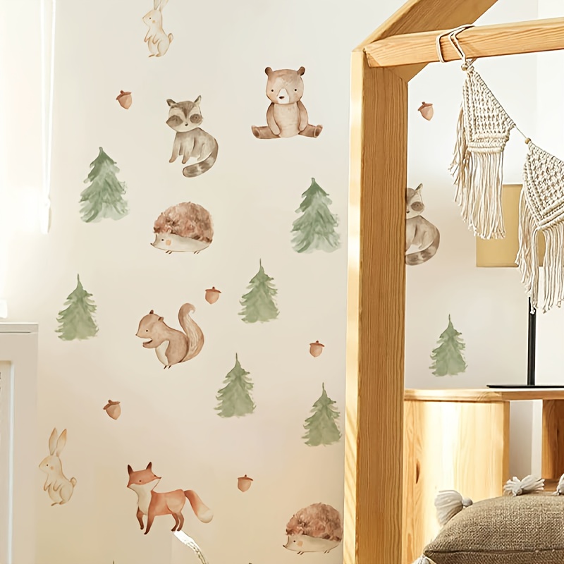 Image of Cute, Warm, Natural, Forest Animal Wall Stickers, Suitable For Hotels, Homestays, Offices, Bedrooms, Living Rooms, Rental Houses, Removable Pv Wall Stickers