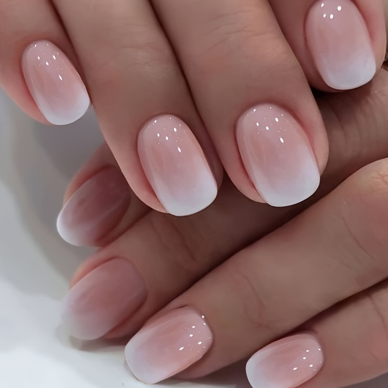 

24pcs Pink Gradient Press On Nails - Short Square False Nails For Women And Girls - Valentine's Day And Special Occasions