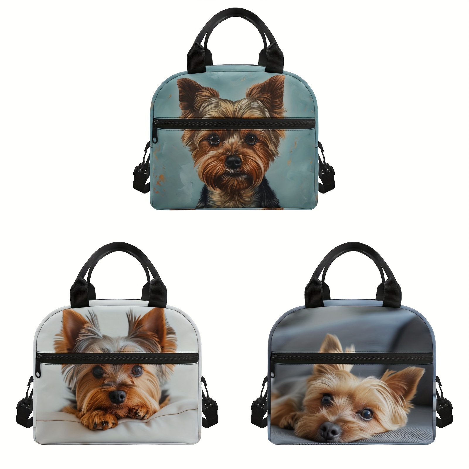 

Sac de déjeuner Yorkshire Terrier de style pastoral - Organisateur de sac en polyester ajustable avec impression de positionnement - Lavable en machine - Fabriqué à Quanzhou (1 lot)