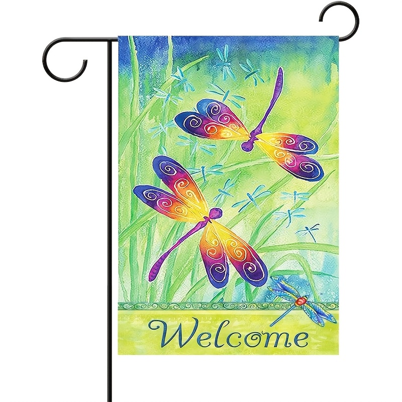 

1pc Welcome Double-sided Garden Flag, Dragonfly & , 12x18 Inch, Outdoor Decorative Flag, With Multipurpose Use Without Electricity For Home & Garden