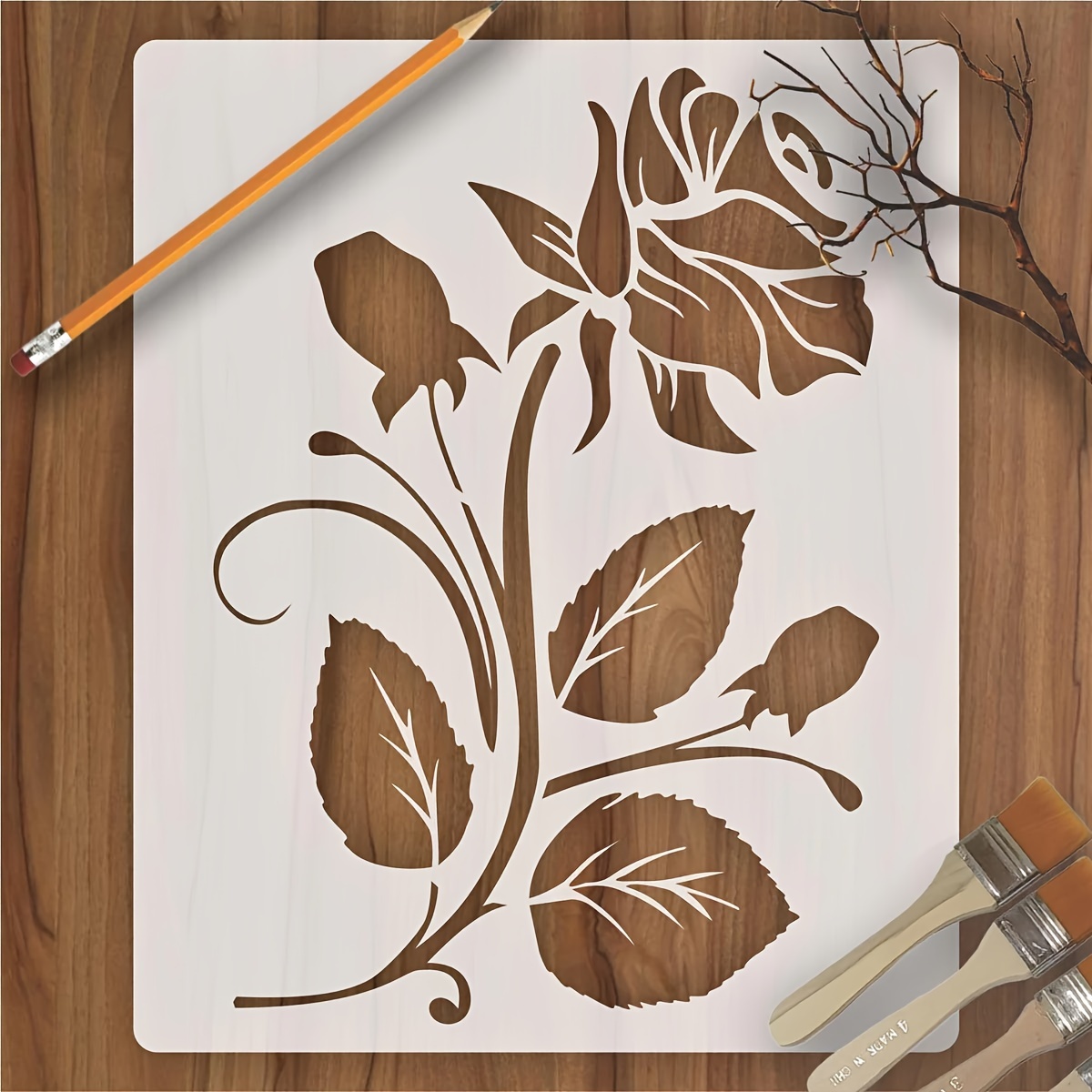 3 pezzi Stencil riutilizzabili 8 x 8 pollici per alberi di Aspen, stencil per rami al rovescio