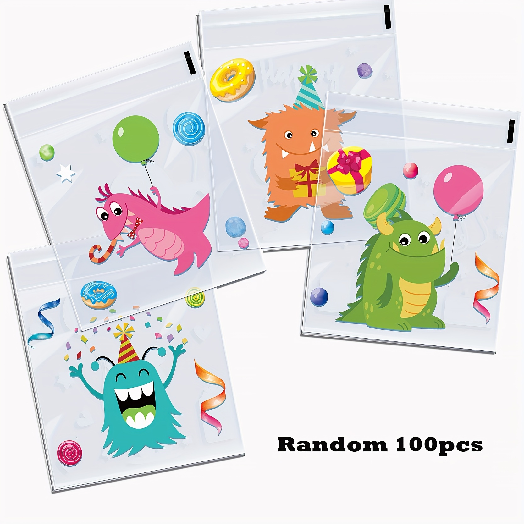 Image of 100 Packs Of Random Pattern Series Self-adhesive Bags For Party Gifts, Souvenirs, Gift Bags, Festive Party Packaging Bags.