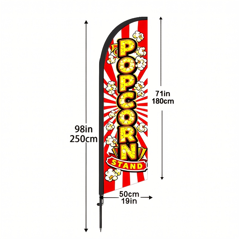 TEMU A Set Of Popcorn Shop Themed 6.5 Ft Tall Advertising Blade Flags, Beach Flags, Double-sided Display, And Sunscreen, Wind-resistant And Durable,