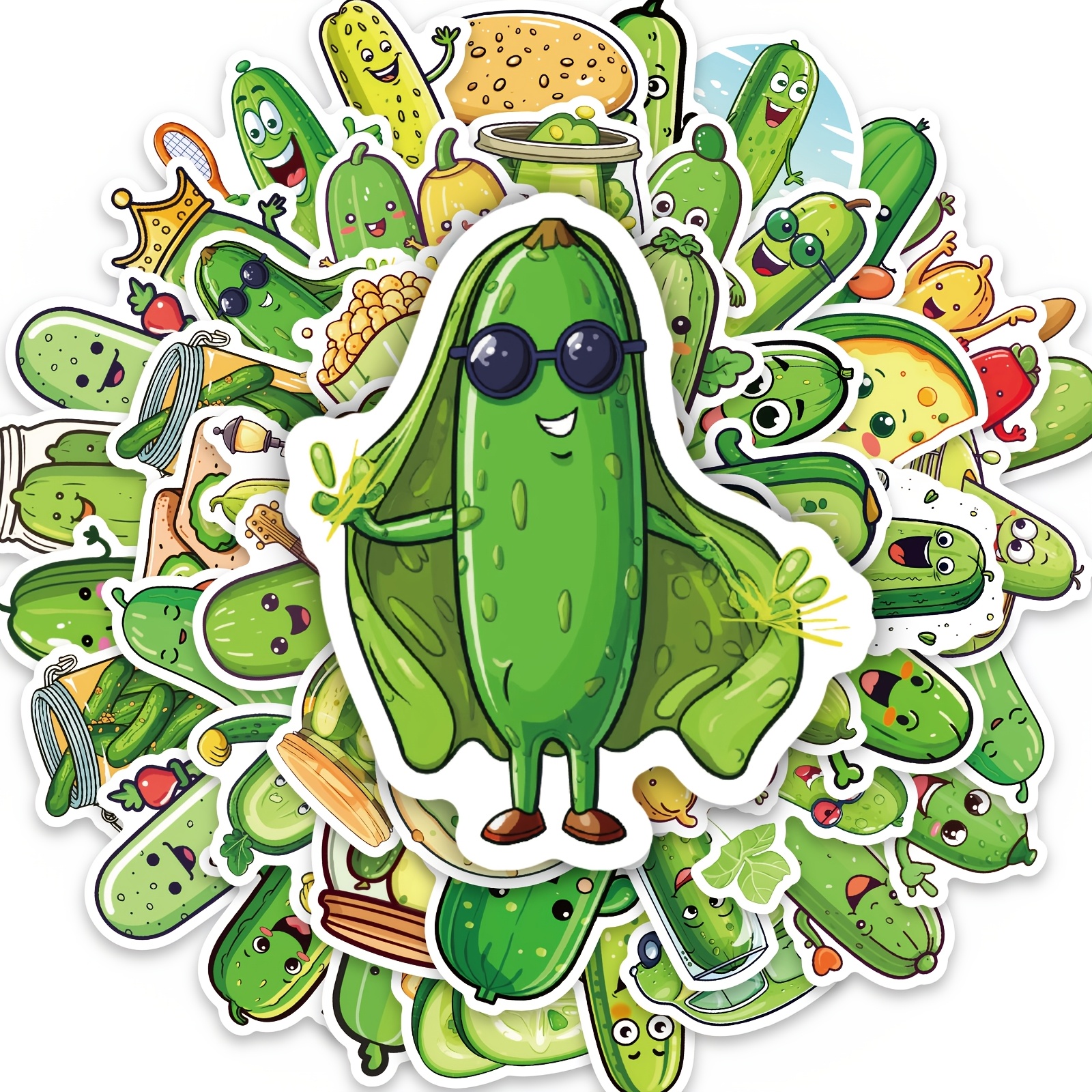 TEMU 50pcs Pickle Stickers, Cucumber Fun Aesthetic Stickers Pack, Perfect For Decorating Laptop, Water Bottle, Phone, , Journal, Bumper, Skateboard,