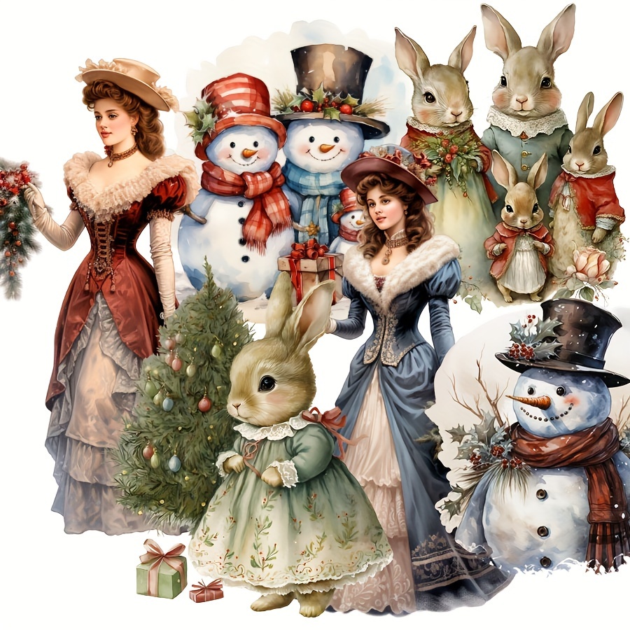 Artikelbild 90-102 stück weihnachtsmotive aufkleber mit   time modekleid, süßem hase, schneemann-familienmotiven, mit pinienkernen, rotbeeren, blumenmustern,   für weihnachten, winterthema, scrapbooking, junkjournal, flaschenaufkleber, albumdekoration, papierbasteln, adventskalender-dekor