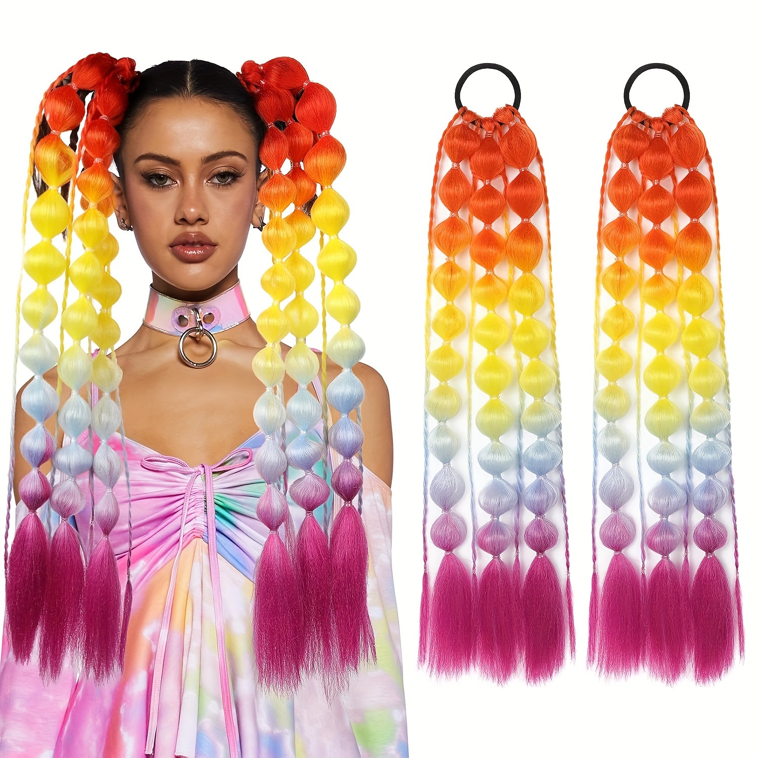   womens   straight bubble ponytail extensions 2 pack 20 lightweight hair extensions with tie ombre synthetic ponytails for all ages rave and   accessories details 0