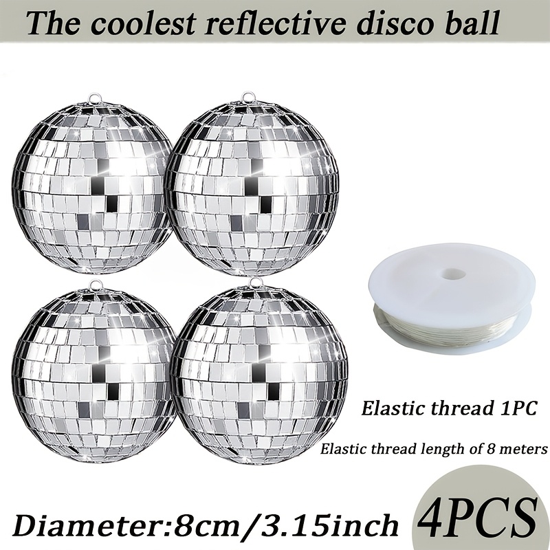 Image of 8cm/3.15inch Silvery Reflective Disco Mirror Ball With Elastic Rope Mosaic Ball, Holiday Hanging Decoration, Home Decoration, Outdoor Hanging Decoration