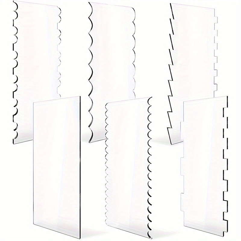 Image of 6pcs Set Of Transparent Acrylic Cake Scrapers With Striped Edges, Ideal For Cream Decoration, Frosting, And Pastry Tools For Kitchen Baking