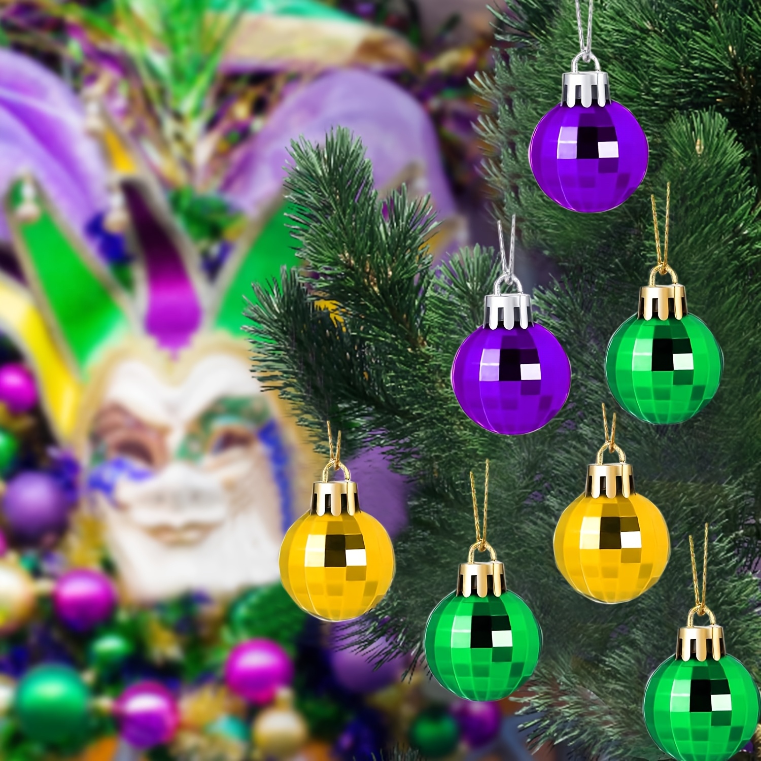 

24-pack Mini Mardi Gras Disco Ball Ornaments, Plastic Hanging Decorations, 1.18inch, Christmas Tree Decor, No Battery Needed, Holiday Party New Year's Eve Decorations ( Purple)