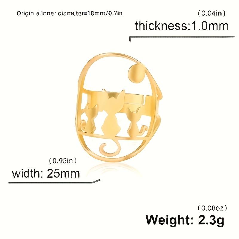 Men's Cute Animal Jewelry, Hollow Three Cats Open Ring