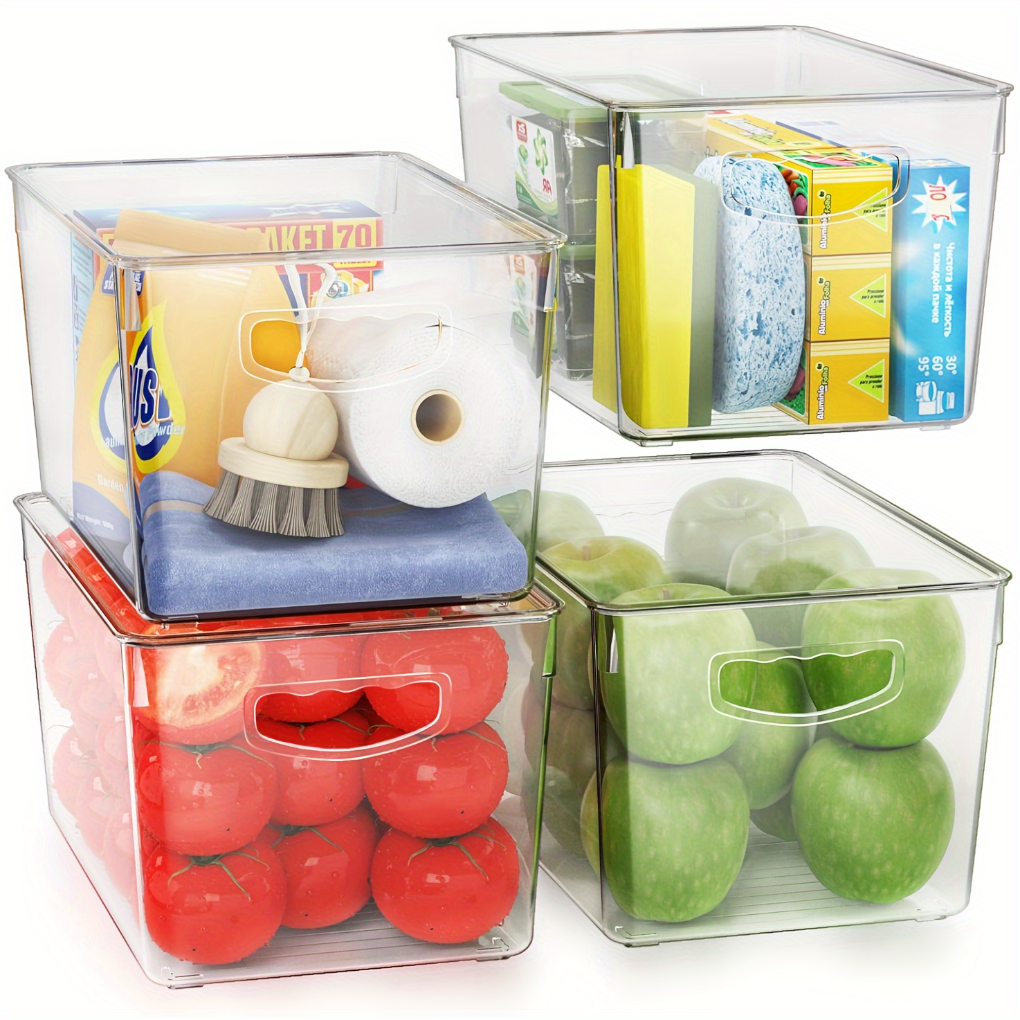 

4 Pack Clear Storage Bins With Lids Stackable, Large Plastic Storage Bins With Handle For Pantry Organization And Storage, Perfect Containers For Fridge Organizer, Freezer, Kitchen, Cabinets, Bathroom