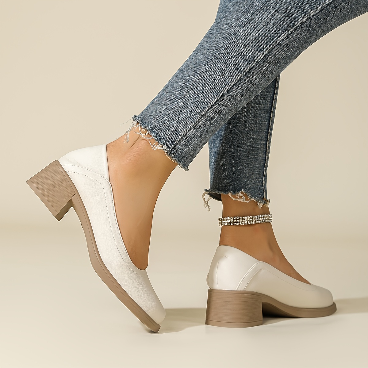 item picture womens vintage gentle style   chunky heel commuter round toe flat shoes women shoes