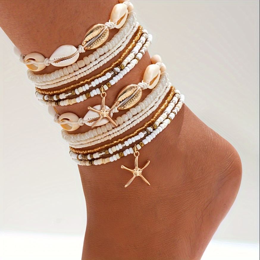 

14pcs Set Starfish & - Foot Jewelry For Women, For Summer Vacations &