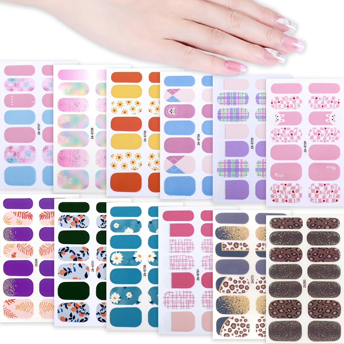 

12 Sheets Nail Polish Strips, Leopard Nail Cartoon Cute Crushed Flower Glitter Self-adhesive Nail Full Wraps Nail Stickers, Nail Art Supplies Nail Art Kits For Women's Home Diy