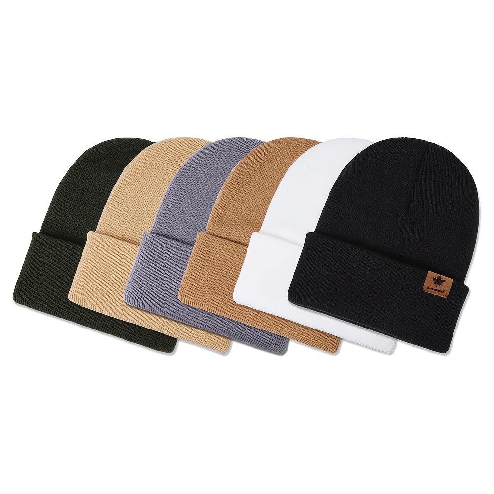 TEMU 6 Pezzi Cappello Beanie con Patch a Foglia d'Acero - , Caldo ed Elastico Vestibilit� Facile �� Regalo in Inverno