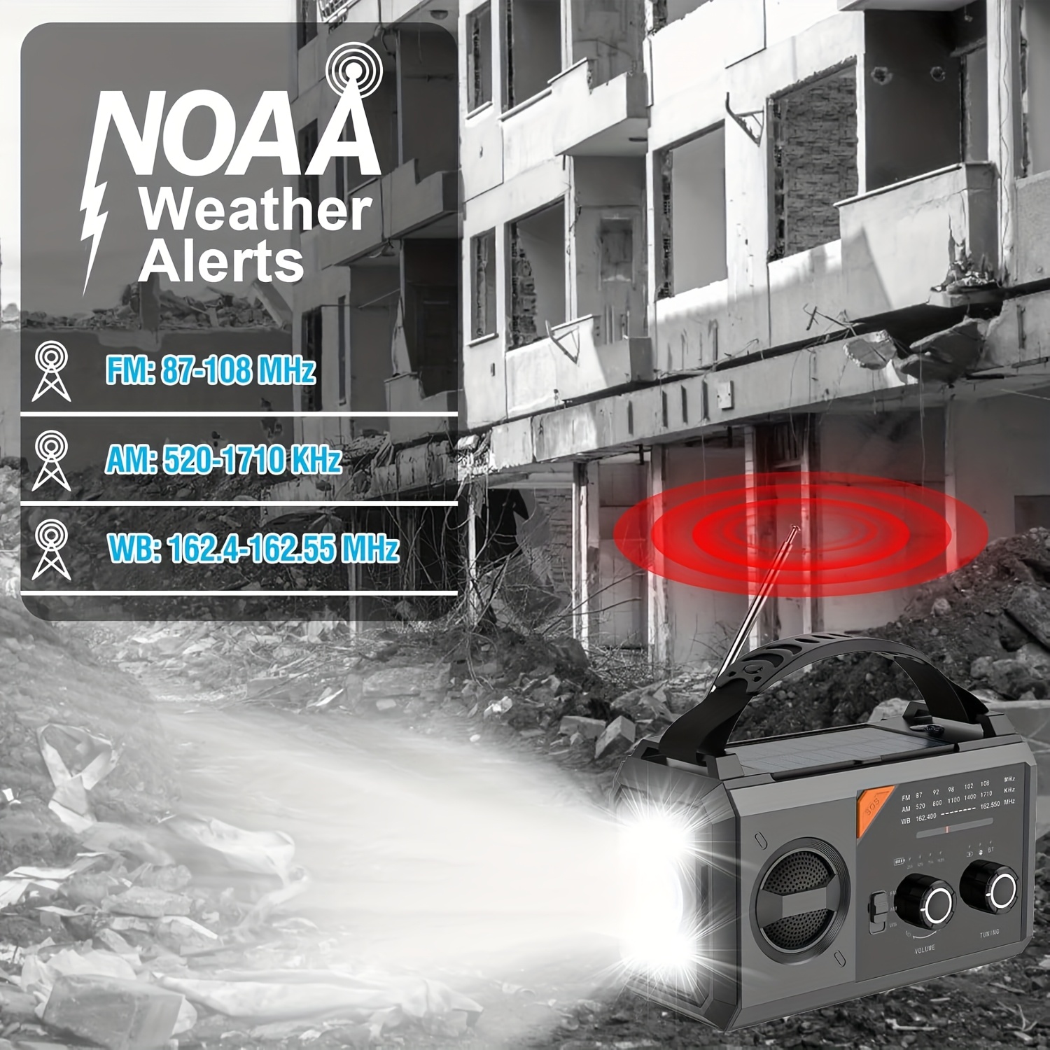 20000mAh Emergency Radio, 74000mWh NOAA Weather Radio, Wireless Hand Crank Solar AM/FM Radio With Fast Charge Rechargeable Solar Battery, Flashlight