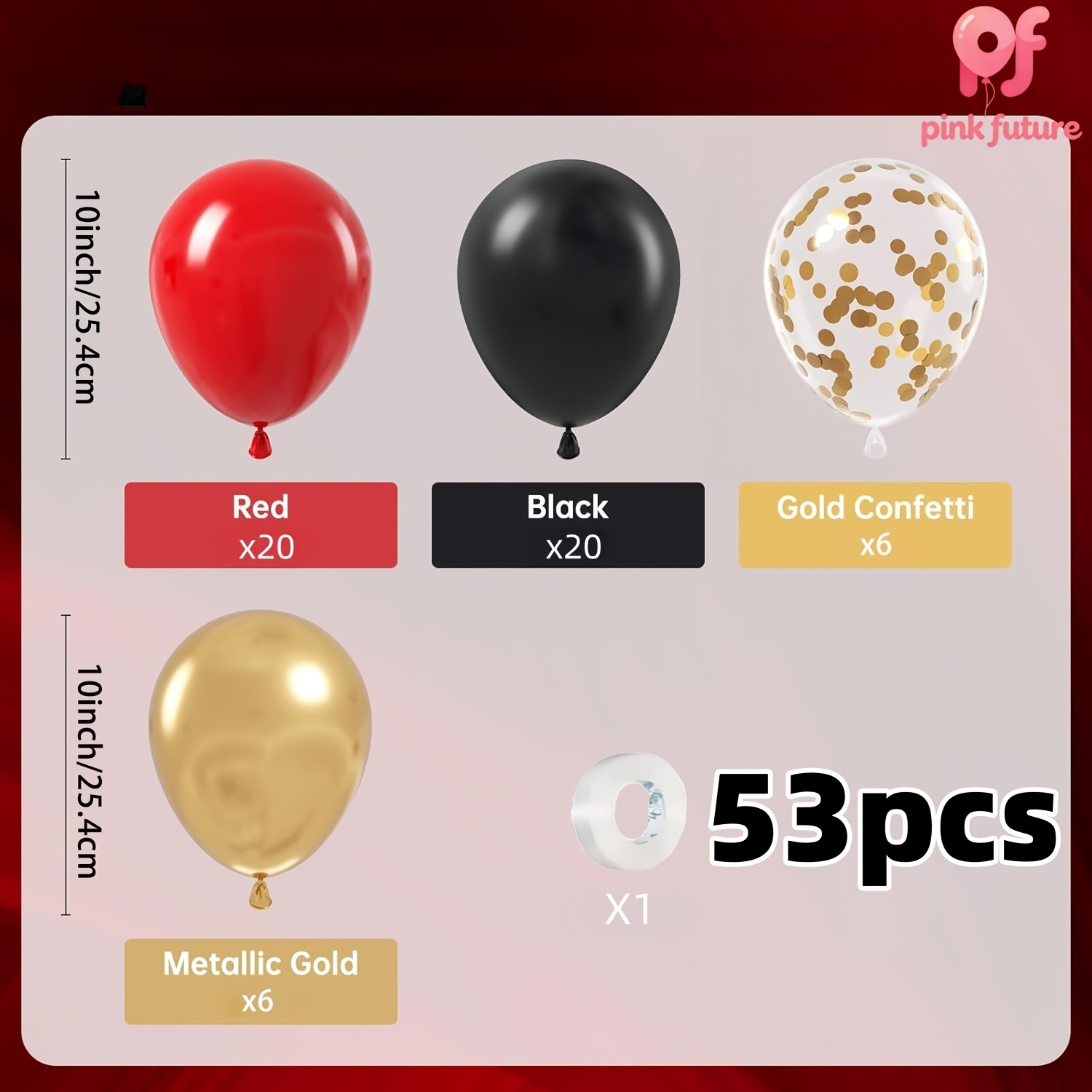 TEMU 53pcs Of Black, Red, And Balloon Set, Golden Glitter, Including A , Suitable For Party Balloons, Birthdays, Bachelorette Parties, Weddings, Ball