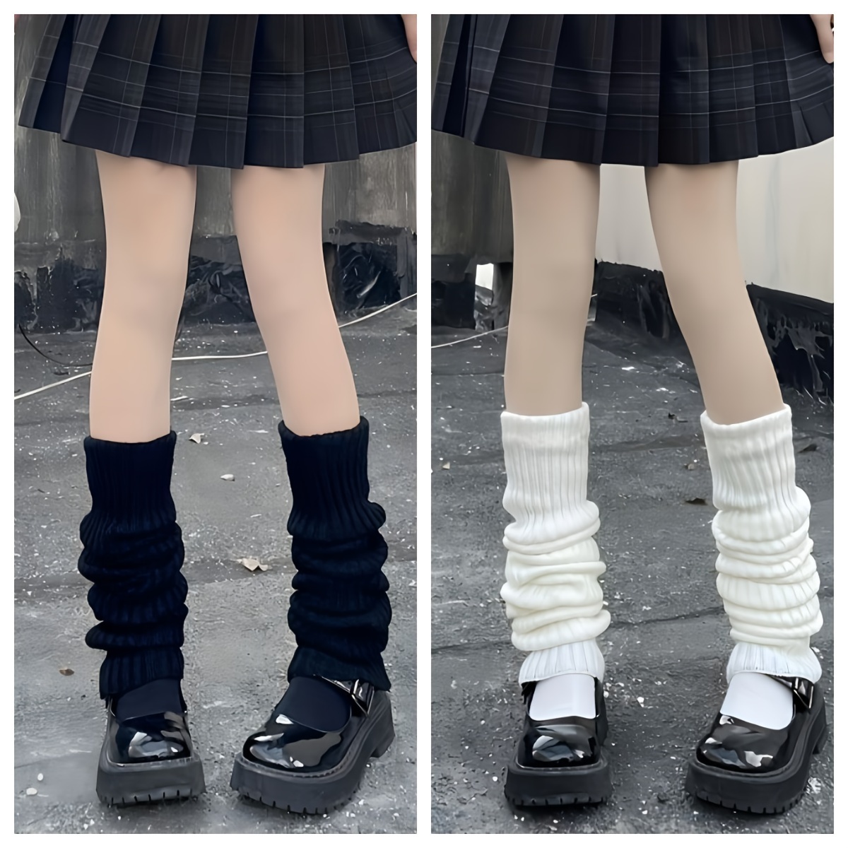 

2 Pairs Solid Knitted Leg Warmers, Y2k Harajuku Style Knee High Socks For Autumn/winter, Women's Stockings & Hosiery