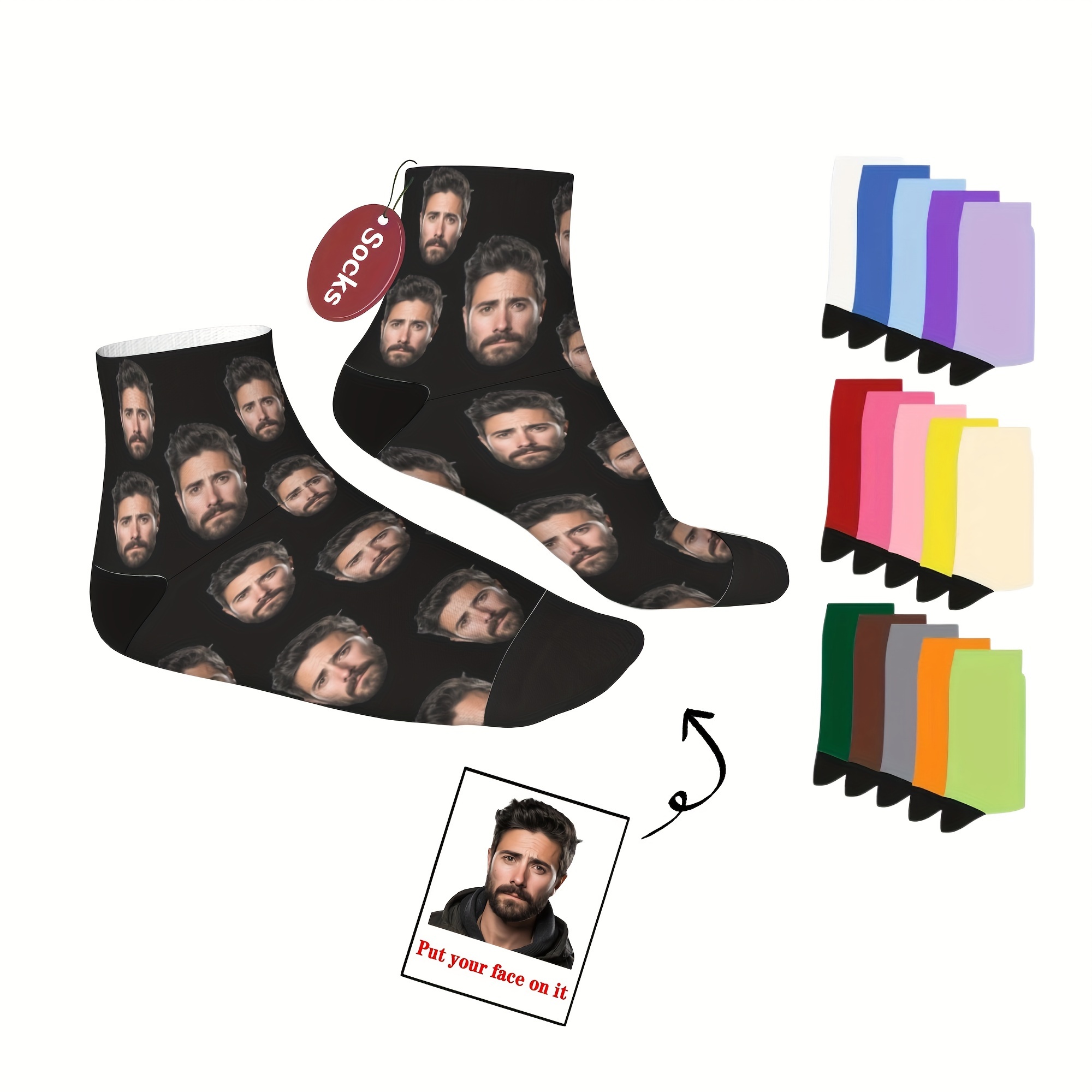 

Custom Face Socks, Personalized Funny Gift Ankle Socks With Photo Customized, Solid Color, Novelty Trendy Party Present Socks For Men Women