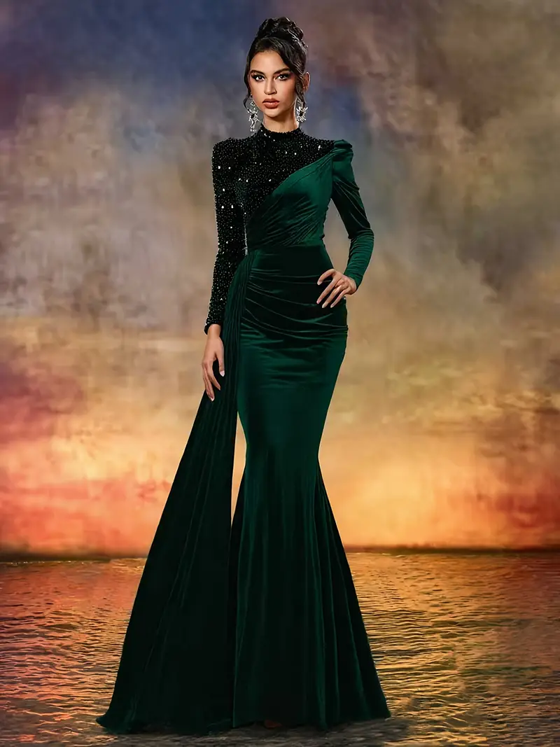 dark green dress design Dark Green Dress | Mid-calf Dress With Belt & Pockets | Wedding Guest Dress | Elegant Casual Dress | Party Dress