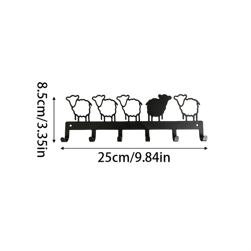 TEMU Farmhouse Style Sheep Key Rack Wall-mounted, Heavy-duty Metal 6-hook Decorative Wall Hook, Cute Animal Silhouette Key Holder Organizer, Suitable