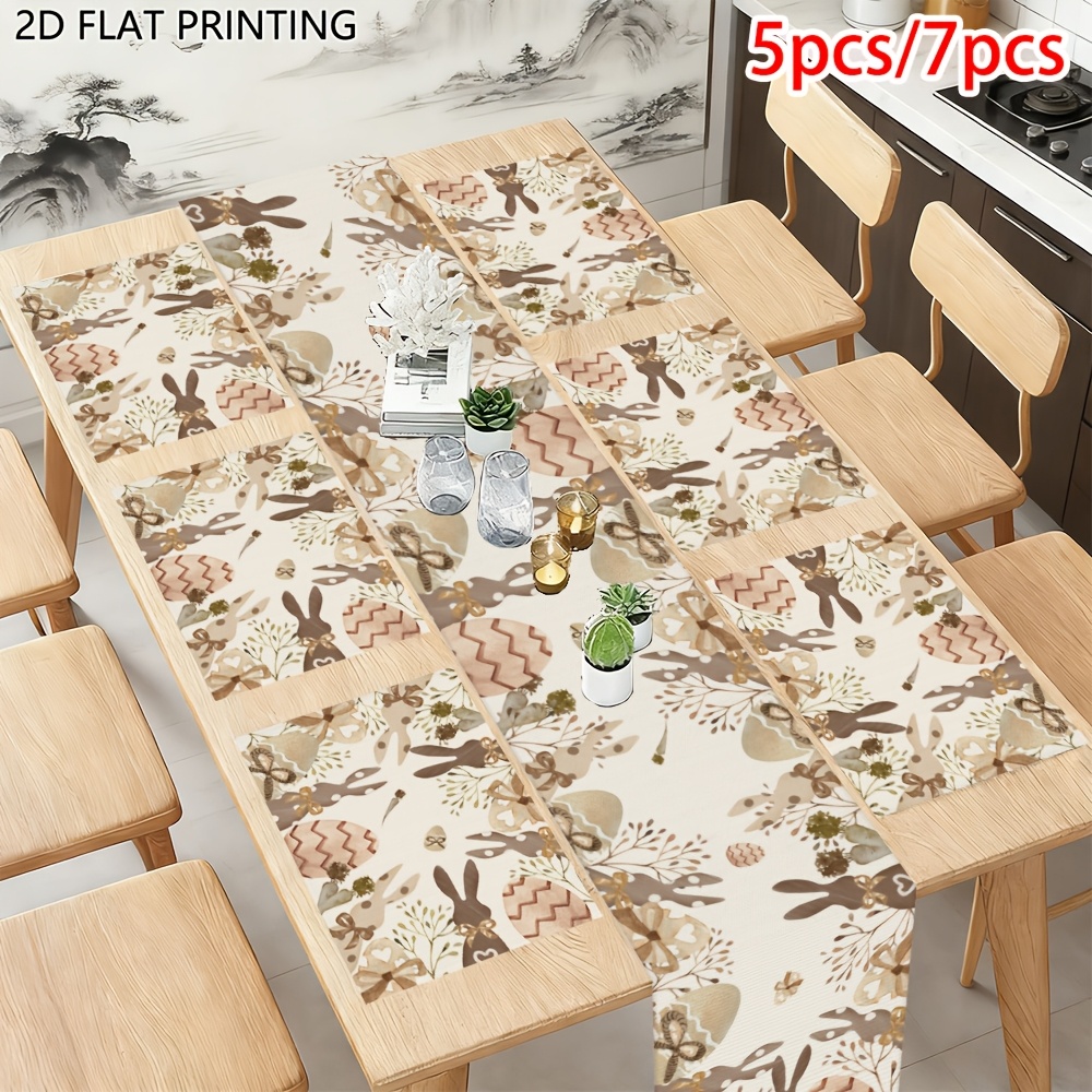 5pcs 7pcs placemats table runner set suitable for easter bunny egg floral table decor spring summer fall indoor outdoor dining table setting with rectangular runner and for home party decoration bunny egg patterns