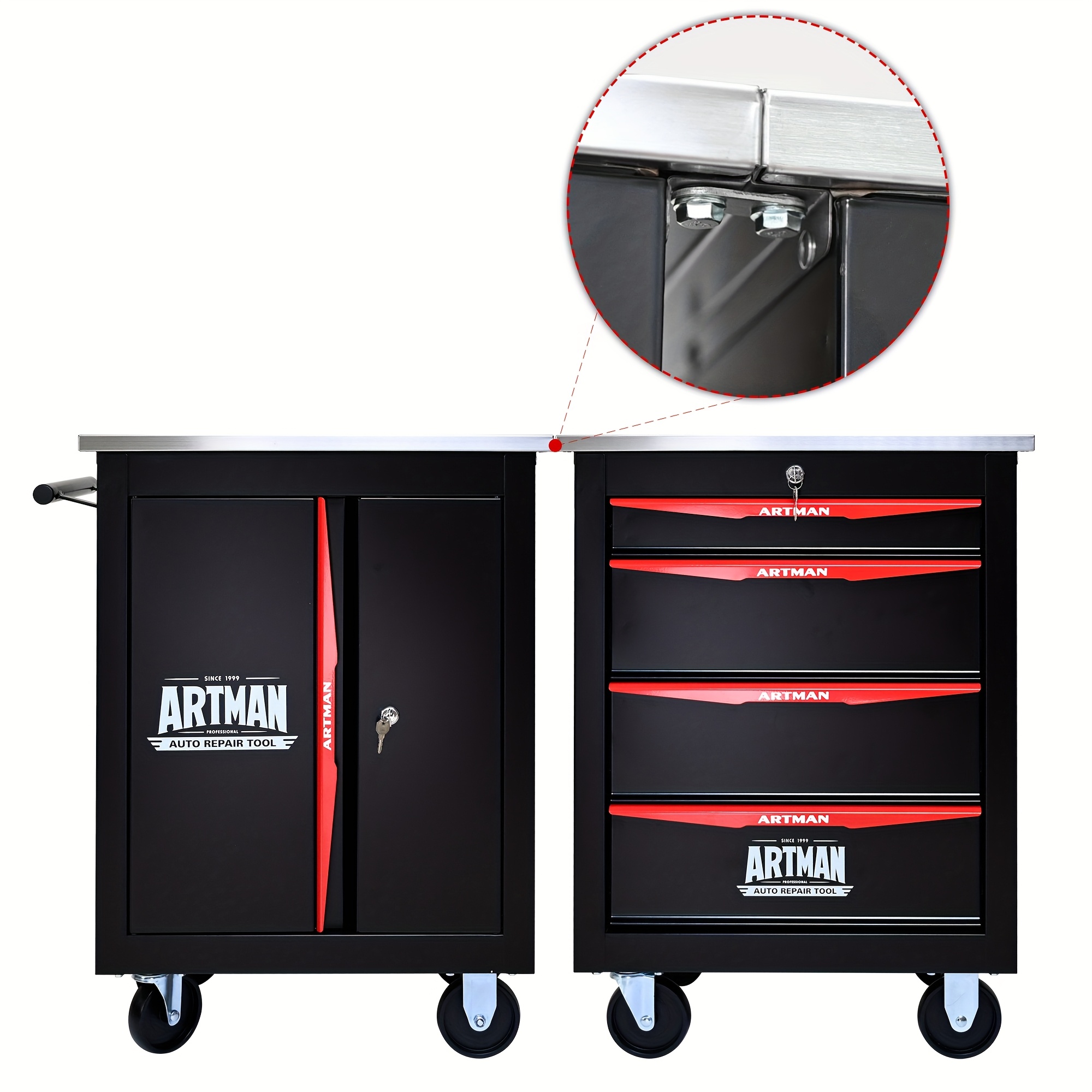 Buy Winado 4-Drawer Tool Chest With Wheels & Lock & Key, Heavy Duty Cart Rolling Tool Box On Wheels Metal Storage Cabinet Rolling Tool Cart With Drawers For Garage Warehouse Repair Shop