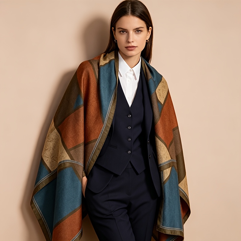 TEMU 100% Silk Shawl, Retro Block Scarf, Applicable Scarf, Ideal Gift For
