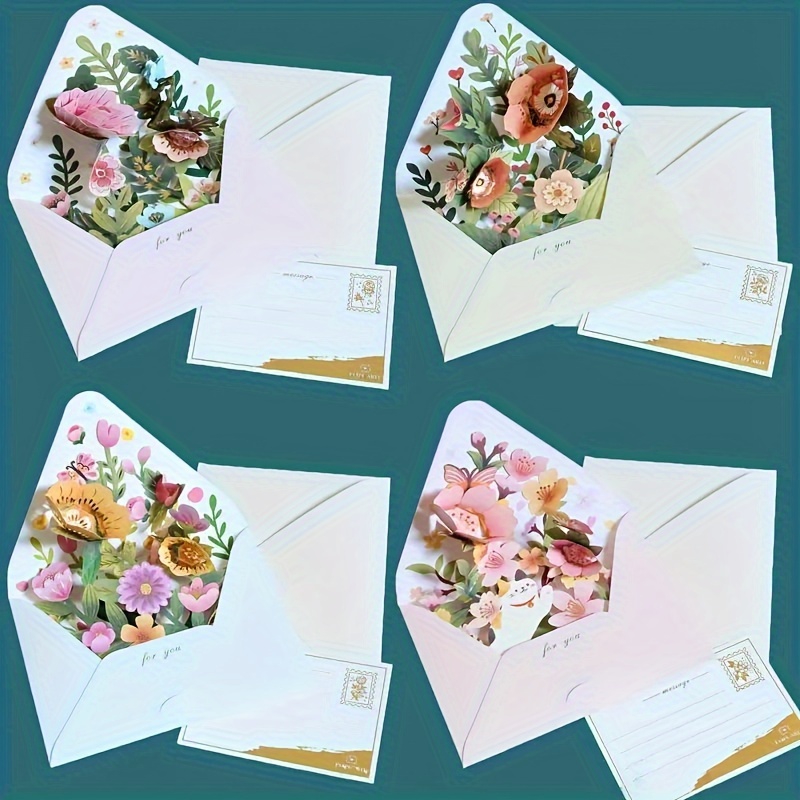 

1pc Flower Style Greeting Cards With Envelope, Creative 3d Greeting Cards Eid Al-adha Mubarak