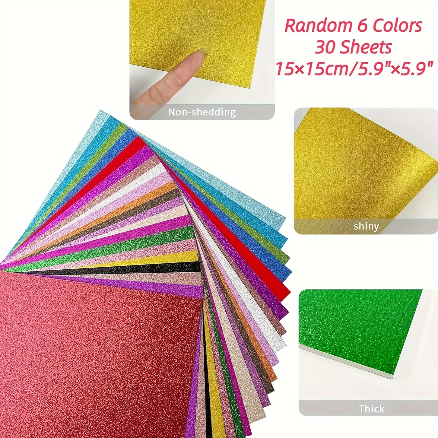 

30pcs Glitter Colored Cardstock, Square 15cm×15cm/5.9"×5.9" Cardstock Sparkly Paper Random 6 Assorted Colors Construction Paper, 250 Gsm Card Stock Scrapbooking Supplies For Diy Crafts Card Making