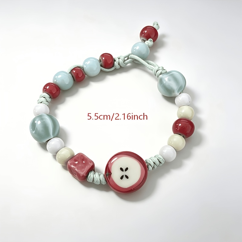 Bohemian Hand-Woven Ceramic Bead Charm Bracelet, Adjustable