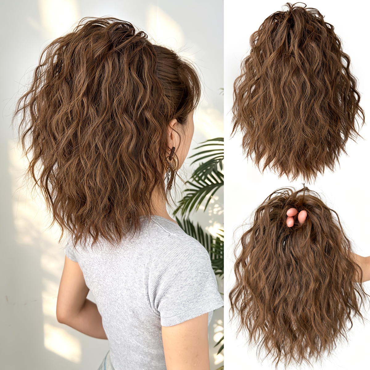 TEMU Elastic Hair Tie Ponytail Extension, Synthetic Messy Loose Wave Curly Fake Ponytail Hairpiece, Fluffy Ponytail For Women