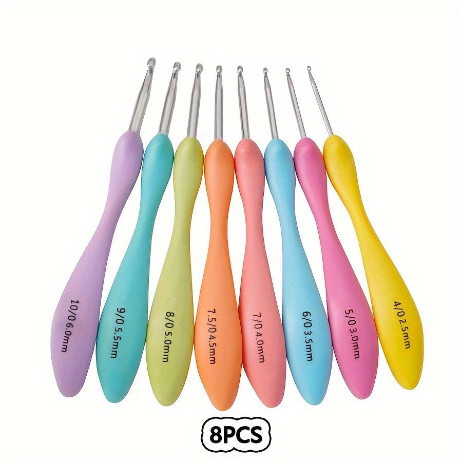 

8-piece Ergonomic Crochet Hooks Set, Tpr Silicone Handles, Aluminum Needles, Colors, Knitting Craft Tools