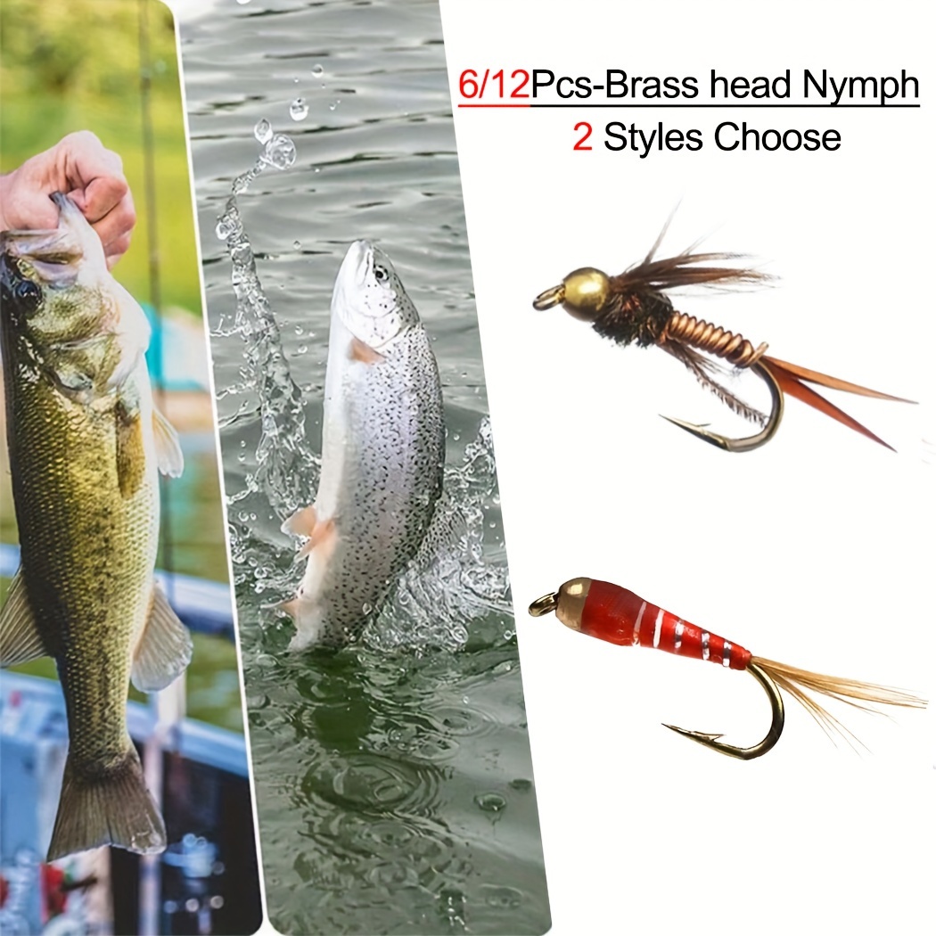 6/12pcs Fast Sinking Nymph Scud * - Brass Copper Bead Head Fly Fishing Lure  for Carp, Walleye, Trout, and Bass