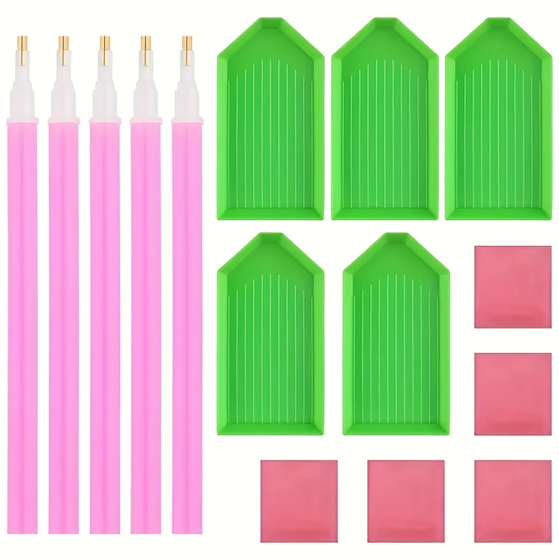 A Set Of 15 Diamond Painting Pen Accessories, Including Diamond Painting Pens, Tools With Pen Adhesive Clay, And Trays, For Diamond Painting.