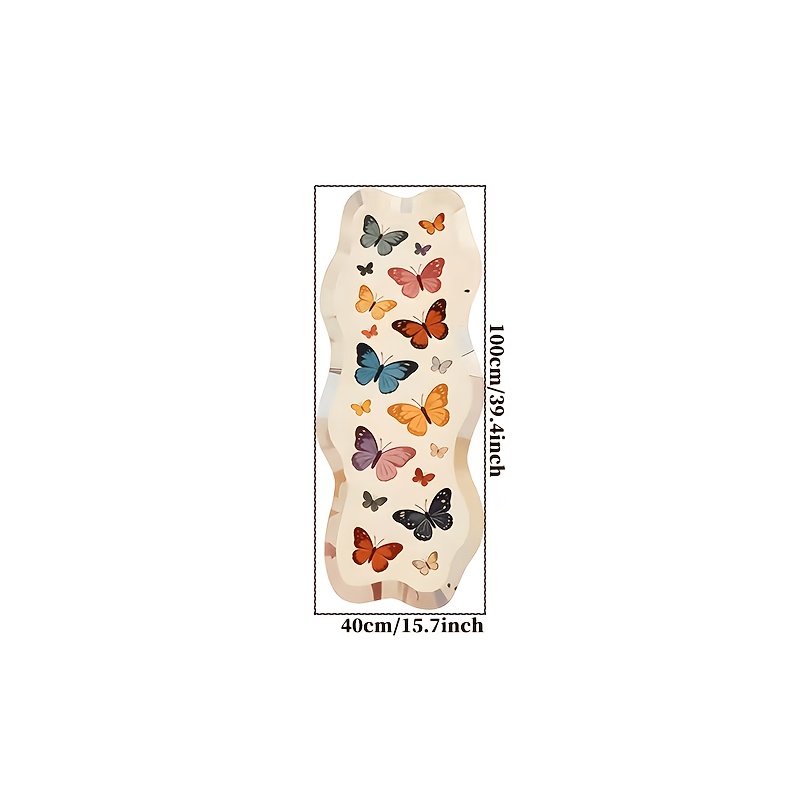 TEMU [ Base And Faux Cashmere] 1pc 2d Flat Retro Colorful Wave Long Strip Irregular Floor Mat, Base With Cartoon Colorful Butterflies And Gentle