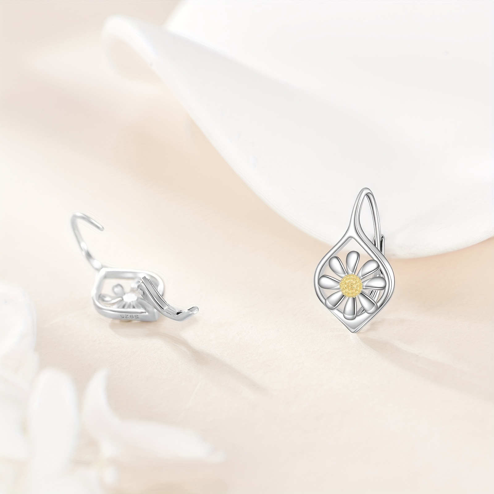 daisy earrings for women sterling silver daisy dangle drop earrings dainty flower leverback jewelry for women Product details 2