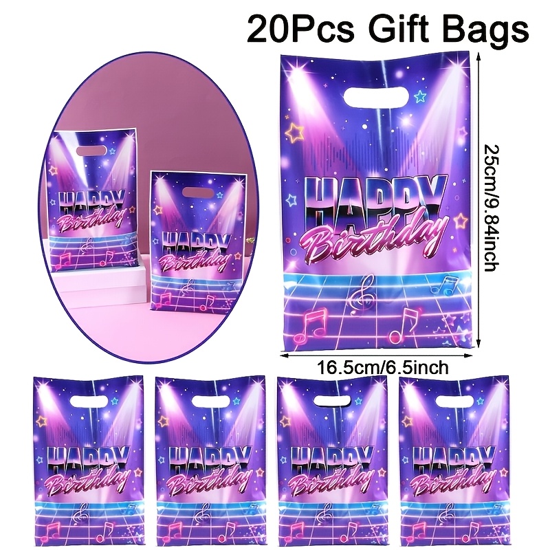 TEMU 10/ pezzi Sacchetti Regalo Compleanno Musica, Eleganti Sacchetti Tote in Plastica Viola a Tema Musica con Manici, Sacchetti Riutilizzabili per