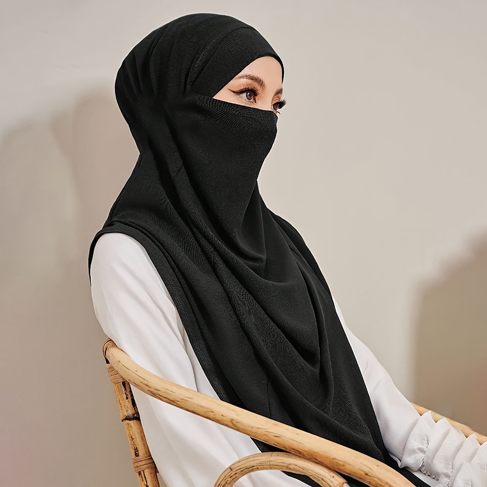 1pc womens elastic breathable adjustable muslim hijab scarf solid color black   instant full coverage head cover for daily wear travel comfortable headwear 0