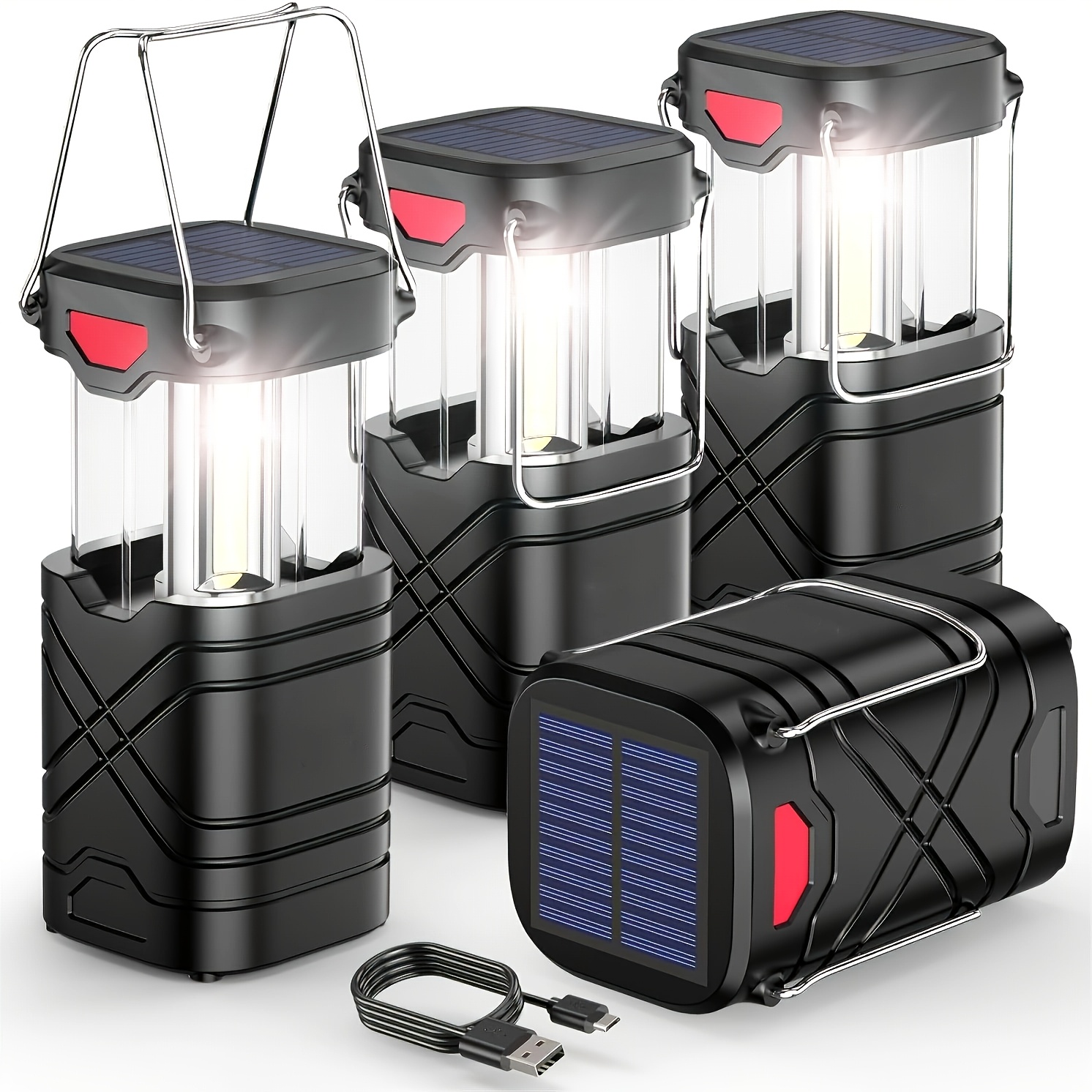 TEMU 2/4/8 Pack Camping Lights, Ipx5 Rechargeable Led Lights, Solar Lights, 1000mah Battery Powered Hurricane Light Flashlight With And Usb Cable For