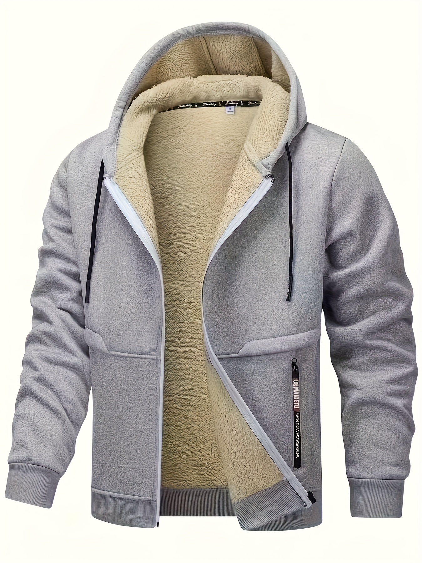 mens fashion lined hooded jacket warm and comfortable solid   up casual polyester coat with drawstring hood for cold weather stylish hooded jacket fleece lined hoodie