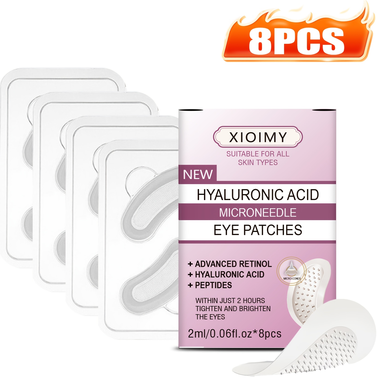 8pcs hyaluronic acid microneedle eye mask   retinol and peptides suitable for eyes face and nose   moisturizing firming skin and   radiance microneedle patch eye patch needle length 0 25mm