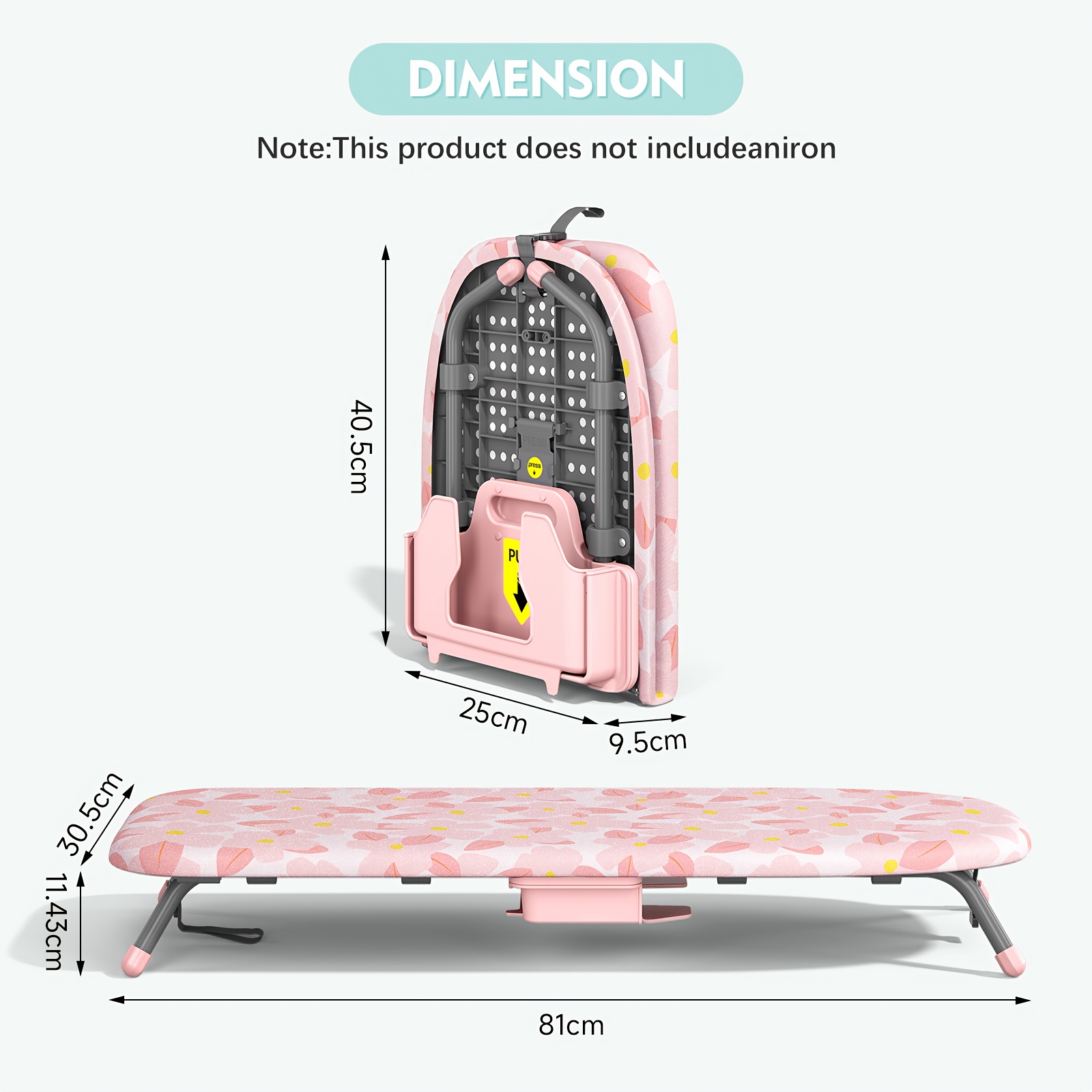 TEMU Small Ironing Board With Iron Holder, Compact Ironing Board With Non-slip Feet, Portable Tabletop Ironing Board With Cover For Small Spaces And