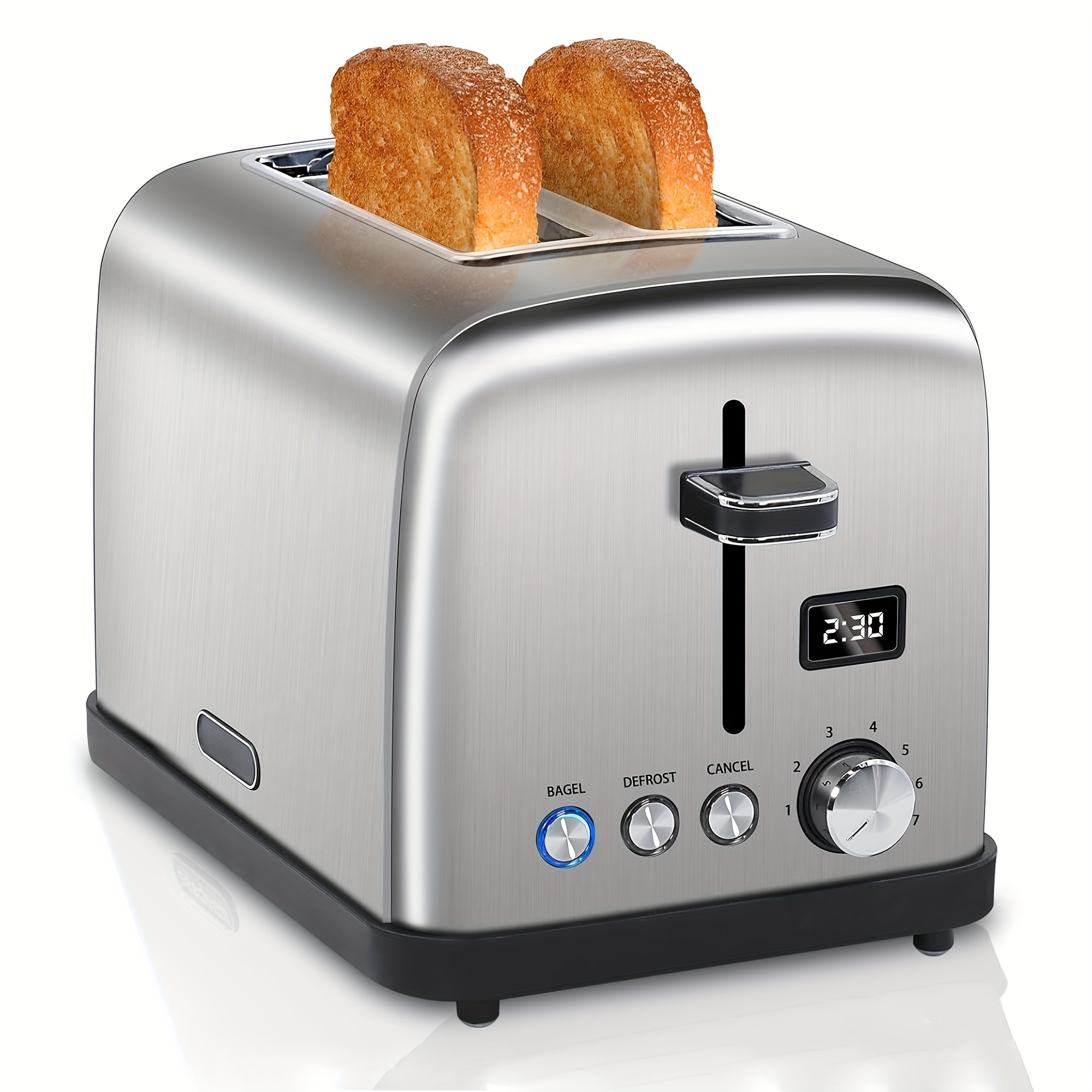 

Toaster 2 , Stainless Steel Bread Toaster, Lcd Display, 7 Shade Settings, 1.4'' Wide Slots, Digital Toaster For Bagel, Defrost, Reheat Functions, Removable Crumb Tray, 900w