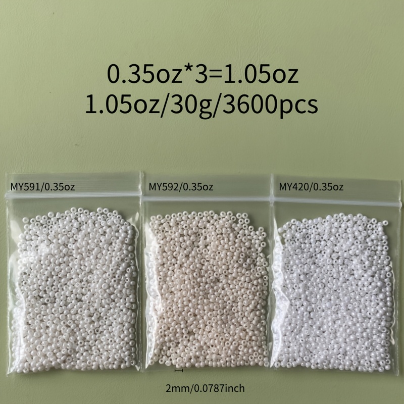 E-shop 1.05Oz, 3600 Stück, 2mm/0.0787Zoll, 3 Farben, Hochwertige Reisperlen, Glas Material, Geeignet für Mode S, Halsketten, Ohrringe,