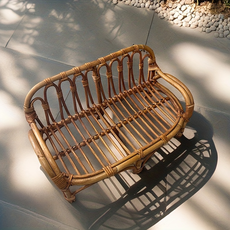 Retro Handmade Baby Rattan Reclining Chair - Lightweight Natural Wicker Design, Ergonomic High Backrest & Cushioned Seat for Newborns,  , Photo Studio Props, Indoor/Outdoor Use, Baby Chair, Indoor Outdoor Furniture, Rustic Aesthetic, Durable Construction,   Outdoor