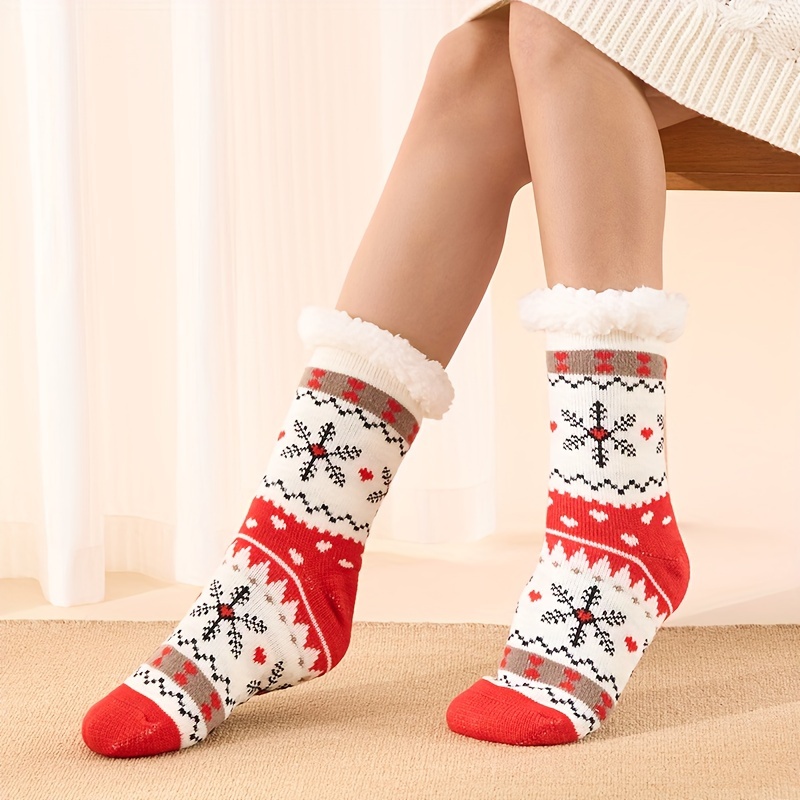 TEMU 1 Paire de Chaussettes Thermiques de Noël Doublées en Peluche, Chaussettes Douces et Confortables, Chaussons et Chaussettes pour Femme