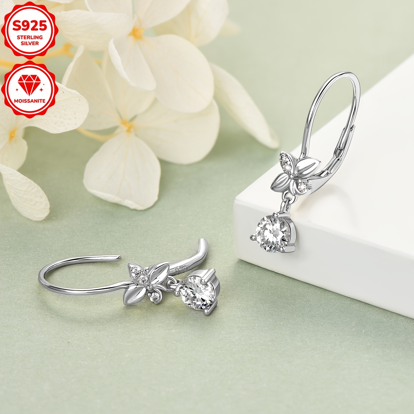 Women's Moissanite Dangle Earrings, 925 Silver