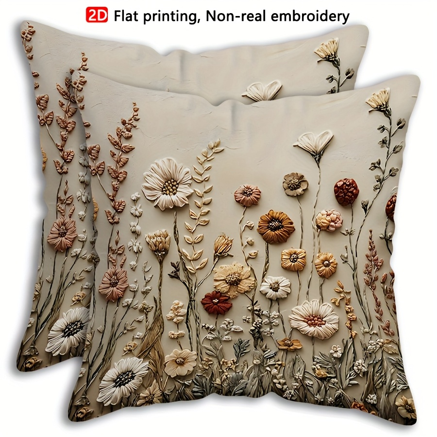 E-shop 2D Flat - 2er-Set Vintage Blumendesign 2D Kissenbezüge, Unbestickt, Maschinenwaschbar mit Abnehmbarem Reißverschluss, Hergestellt aus Polyester,