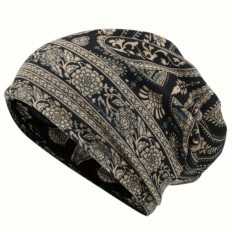 TEMU 1 sur 5 articles, Imprimé , Bonnet bord décontracté, Bonnet bohème élastique vintage, Cou unisexe, Bonnet bord avec attaches pour les jambes,